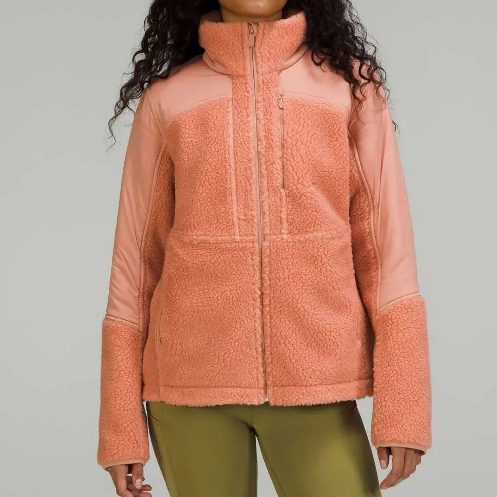 NWT Lululemon Textured Fleece Full Zip Jacket Pink Savannah Size 12 Athleisure
